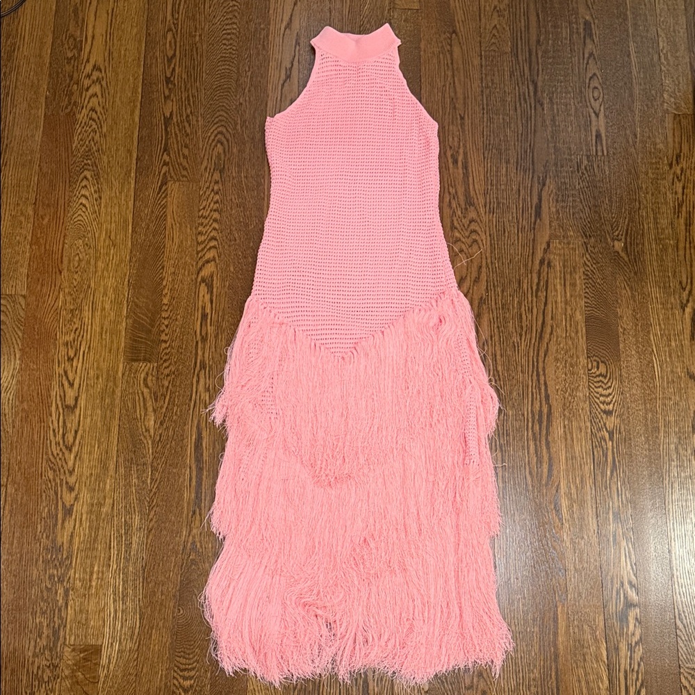 DEVON WINDSOR Pink Crochet Fringe Midi Dress